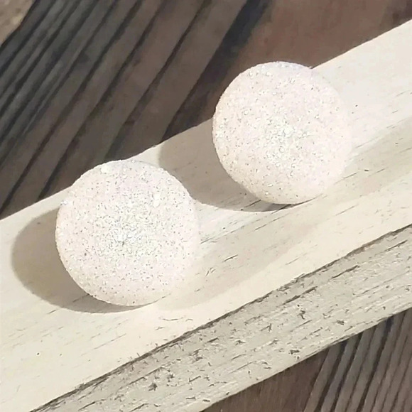Retro 80s Club Glam Disco Sparkly Opal White Fabric Button Earrings - Picture 1 of 10
